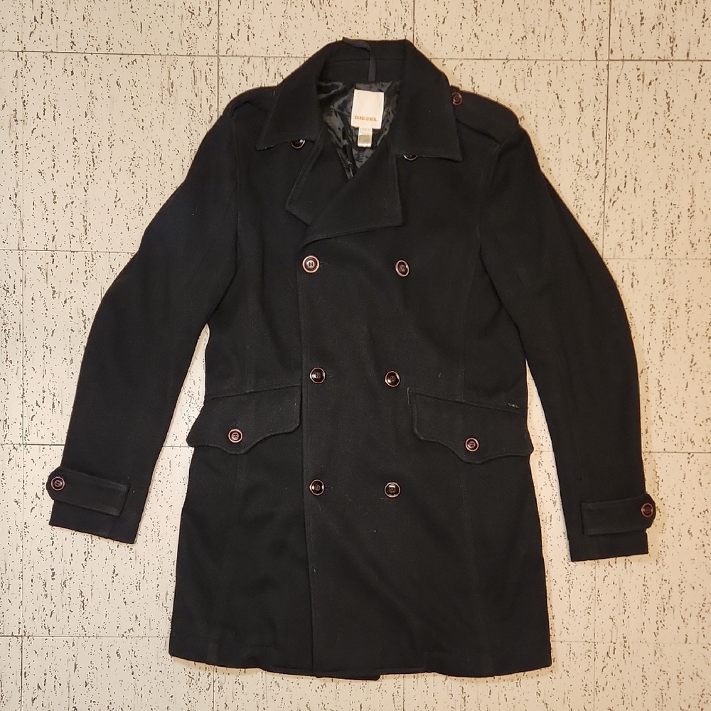 Diesel Wool Blend Button Down Long Pea Coat Casual Dress Jacket Vintage Y2K